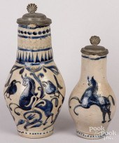 TWO GERMAN STONEWARE PITCHERS,