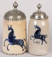 TWO GERMAN STONEWARE TANKARDS,