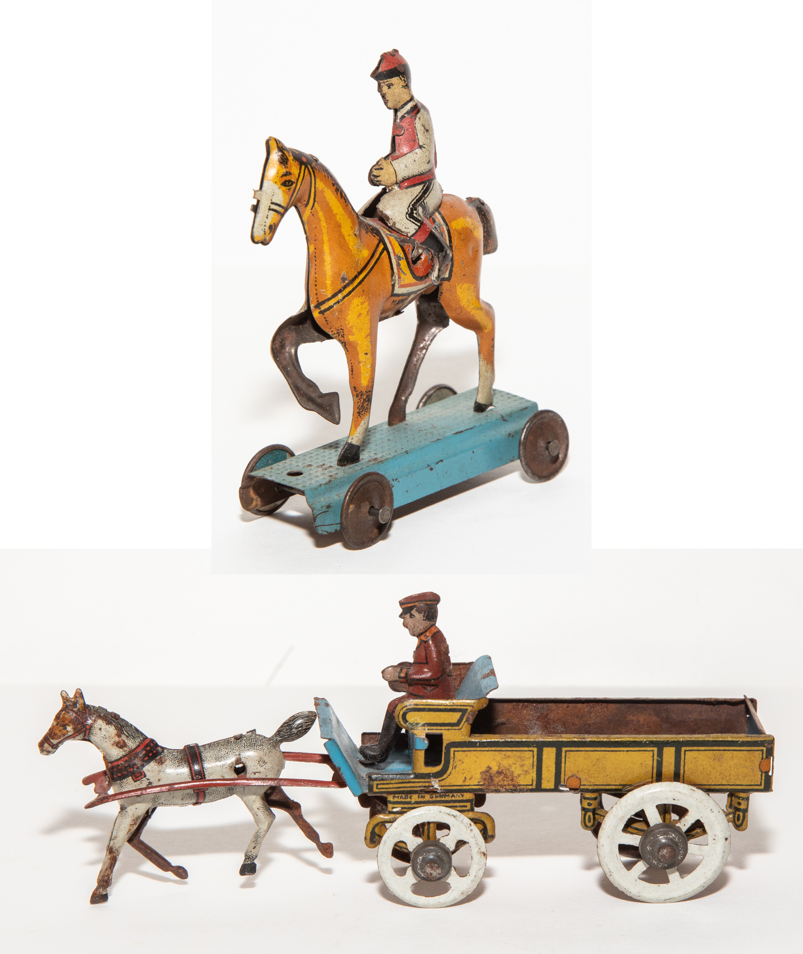 TWO GERMAN TIN LITHO PENNY TOYS