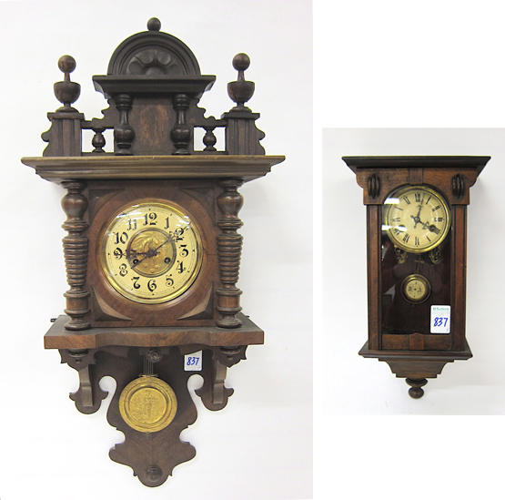 TWO GERMAN WALL CLOCKS: A) open