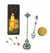 TWO GILDED BOXES AND FIVE ENAM