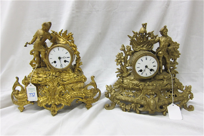 TWO GILDED METAL MANTEL CLOCKS