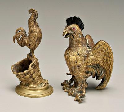 Two gilt bronze roosters: match