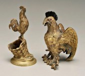 Two gilt bronze roosters: matc