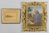 TWO GILT CARVED FRAMES, 1 W/C