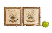 TWO GILT FRAMED SILK FLORAL EM