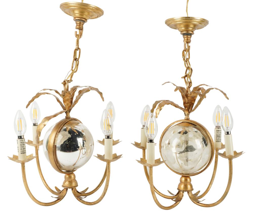 TWO GILT METAL AND GLASS CEILING
