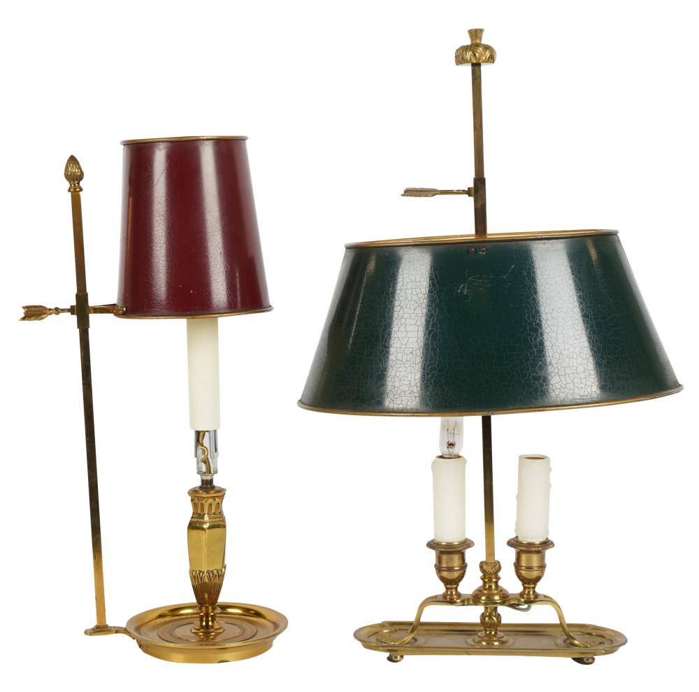 TWO GILT METAL AND PAINTED TOLE
