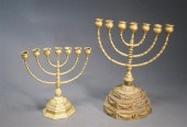 TWO GILT METAL MENORAHSTwo Gil