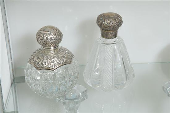 TWO GLASS AND SILVER PERFUME