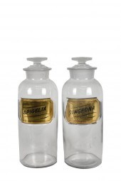 TWO GLASS APOTHECARY JARS, EAR