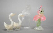 TWO GLASS FIGURINES OF SWANS,