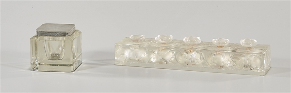 Two glass inkwells; including one