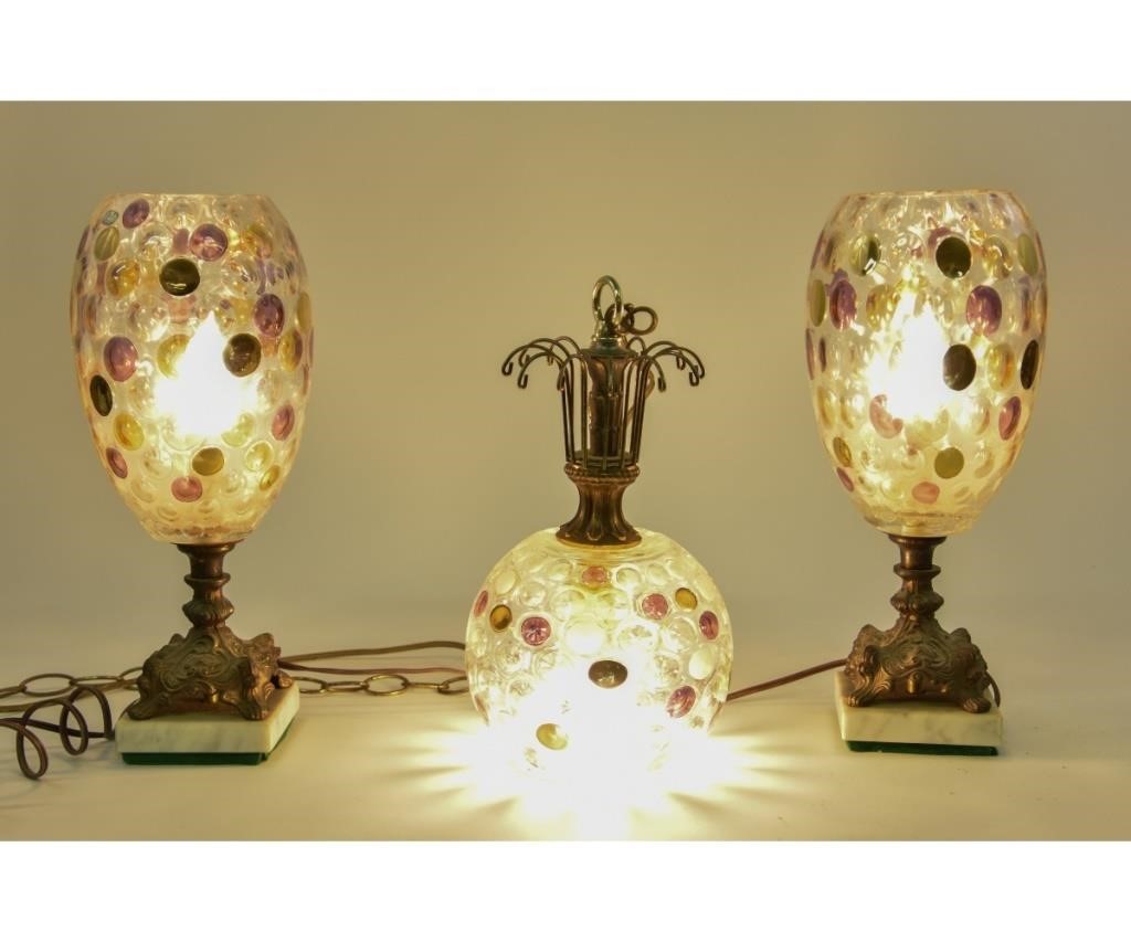 Two glass Lamps with marble bases