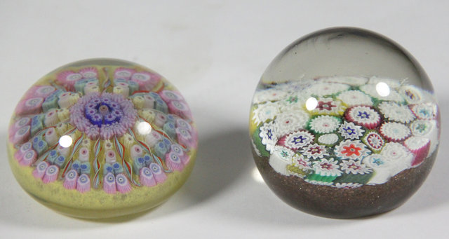 Two glass millefiore paperweights