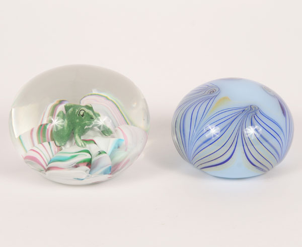 Two glass paperweights; Bob St.