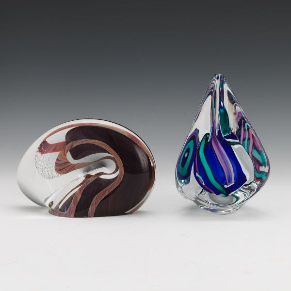 TWO GLASS PAPERWEIGHTS  One clear
