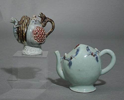 TWO GLAZED ASIAN TEAPOTS, CADOGAN