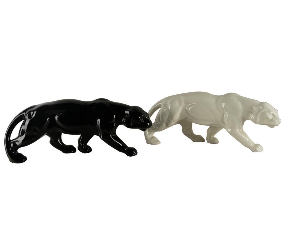 TWO GLAZED CERAMIC PANTHER