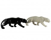 TWO GLAZED CERAMIC PANTHER FIG