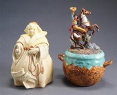 TWO GLAZED POTTERY FIGURAL COO