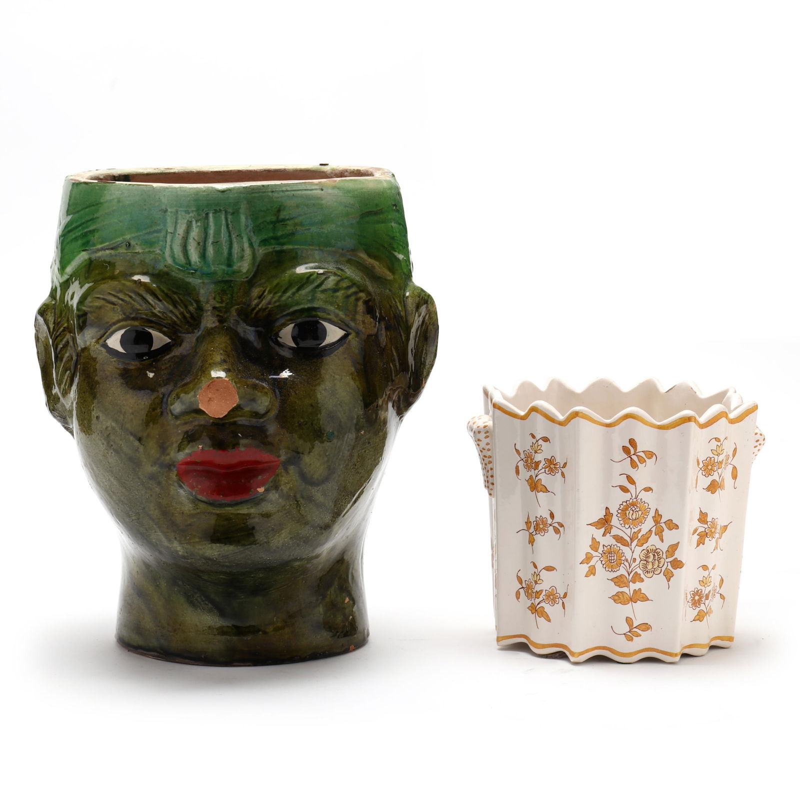 TWO GLAZED POTTERY JARDINIERESTwo