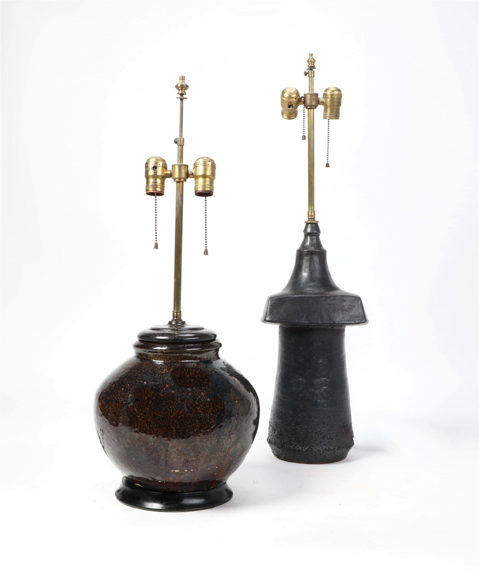 TWO GLAZED POTTERY TABLE LAMPSTwo