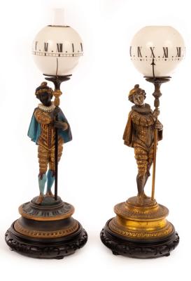 Two globe clocks, the opaque shades