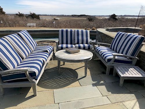TWO GLOSTER TEAK SETTEES, SOFA