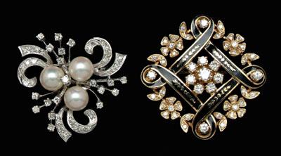 Two gold and diamond brooches: