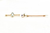 TWO GOLD AND GEM SET BAR BROOC