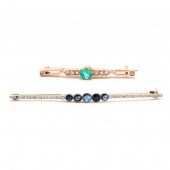 TWO GOLD AND GEM-SET BAR BROOC