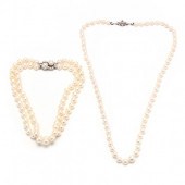TWO GOLD AND GEM-SET PEARL NEC