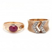 TWO GOLD AND GEM-SET RINGS To