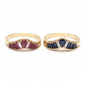 TWO GOLD AND GEM-SET RINGS, LE