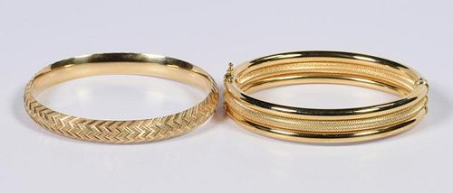 TWO GOLD BANGLE BRACELETS, 18K &