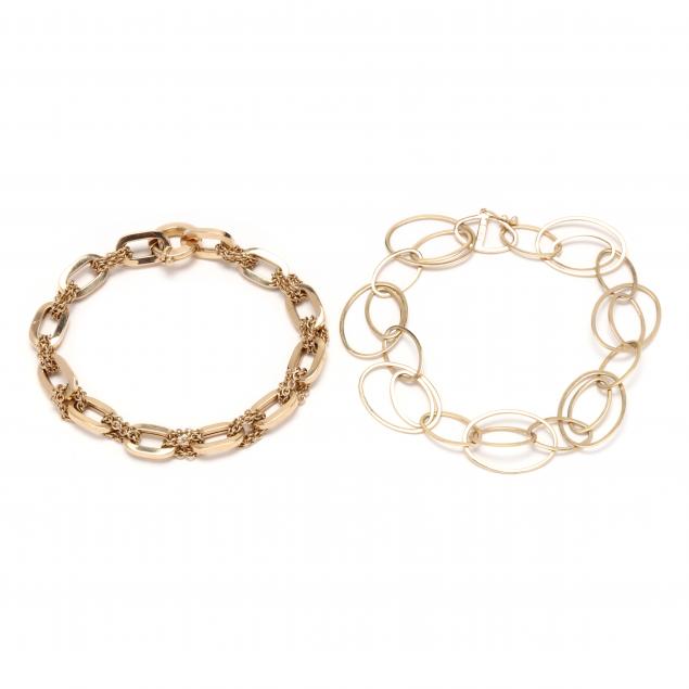 TWO GOLD BRACELETS The first