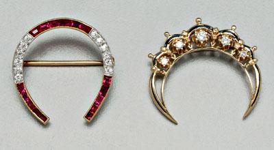 Two gold brooches: one crescent