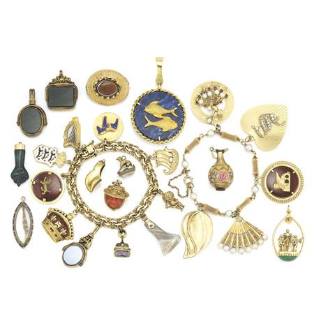 Two Gold Charm Bracelets and