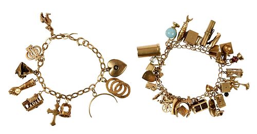 TWO GOLD CHARM BRACELETSlarger