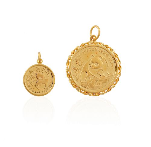 TWO GOLD CHINESE PANDA BULLION COIN