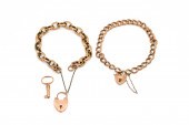 TWO GOLD CURB LINK BRACELETS W