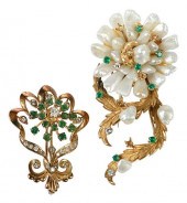 TWO GOLD GEMSTONE BROOCHESflow