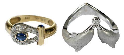 TWO GOLD GEMSTONE RINGSdolphin
