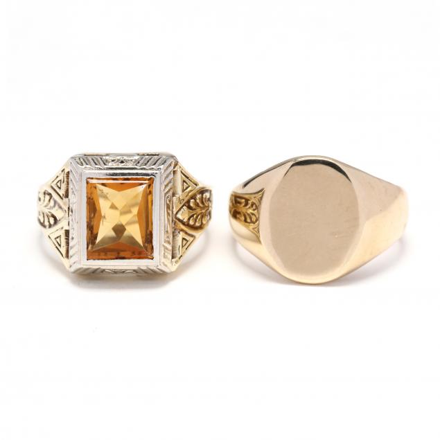 TWO GOLD GENT'S RINGS To include: a