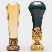 TWO GOLD-MOUNTED HARDSTONE SEA