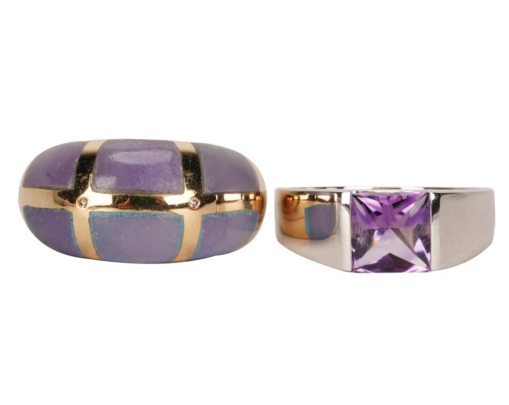 TWO GOLD & PURPLE STONE RINGSthe 18