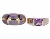 TWO GOLD & PURPLE STONE RINGSt