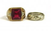 TWO GOLD RINGS: RING SIZE 7, 1
