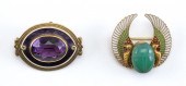 TWO GOLD, SEMIPRECIOUS STONE A